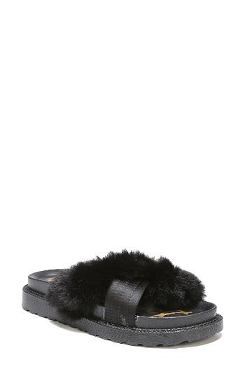 Women's Sam Edelman Bianca Faux Fur Cross Strap Sandal M - Black