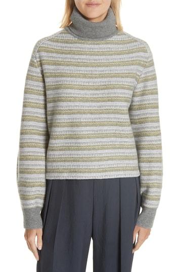 Women's Vince Wool & Cashmere Stripe Knit Turtleneck - Grey