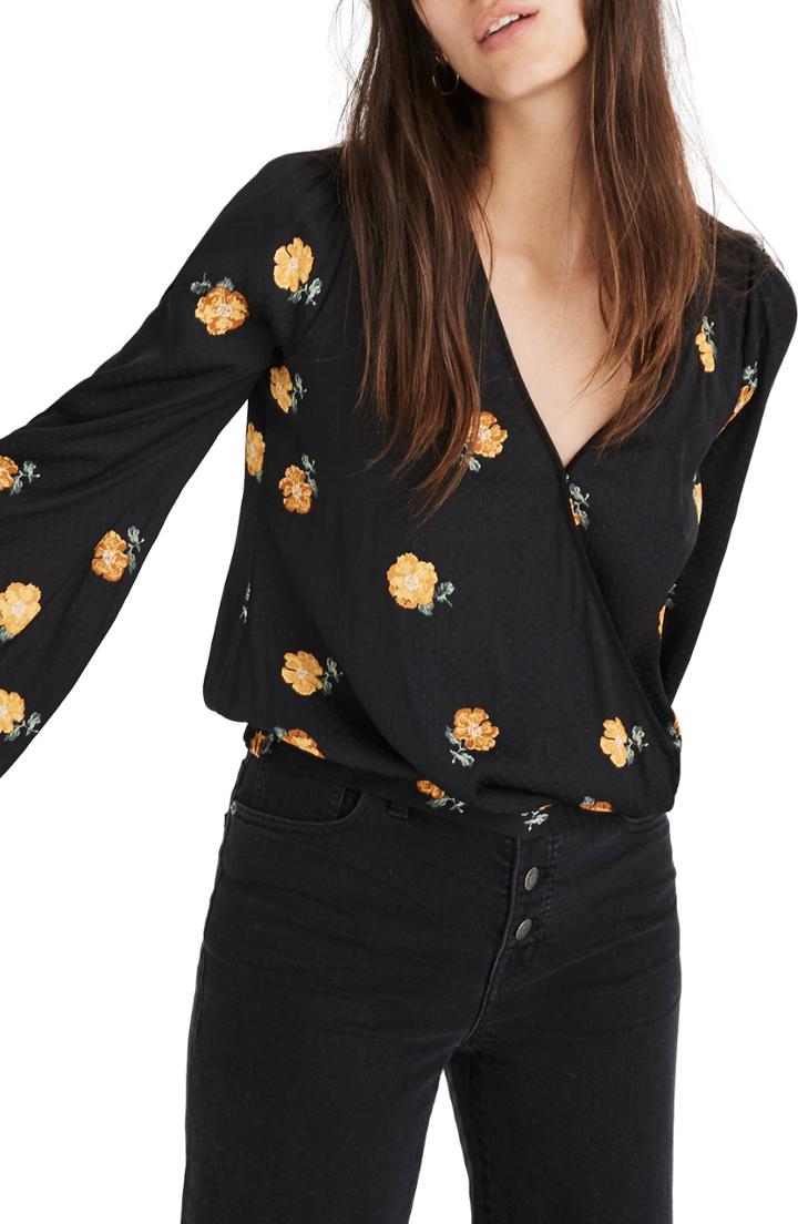 Women's Madewell Bubble Sleeve Wrap Top - Black