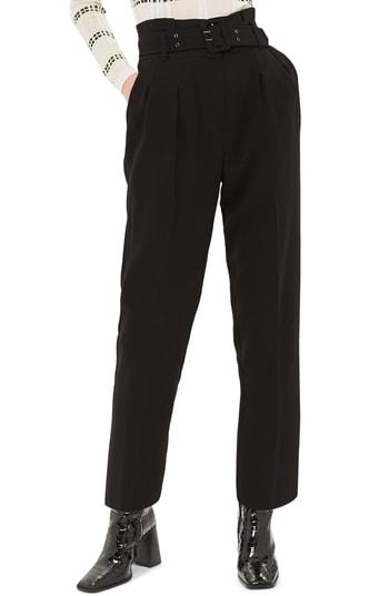 Women's Topshop Ayla Belted Eyelet Trouser Us (fits Like 14) - Black