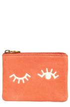 Madewell Eye Embroidered Leather Zip Pouch - Red