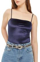 Women's Topshop Square Neck Velvet Bodysuit Us (fits Like 6-8) - Blue