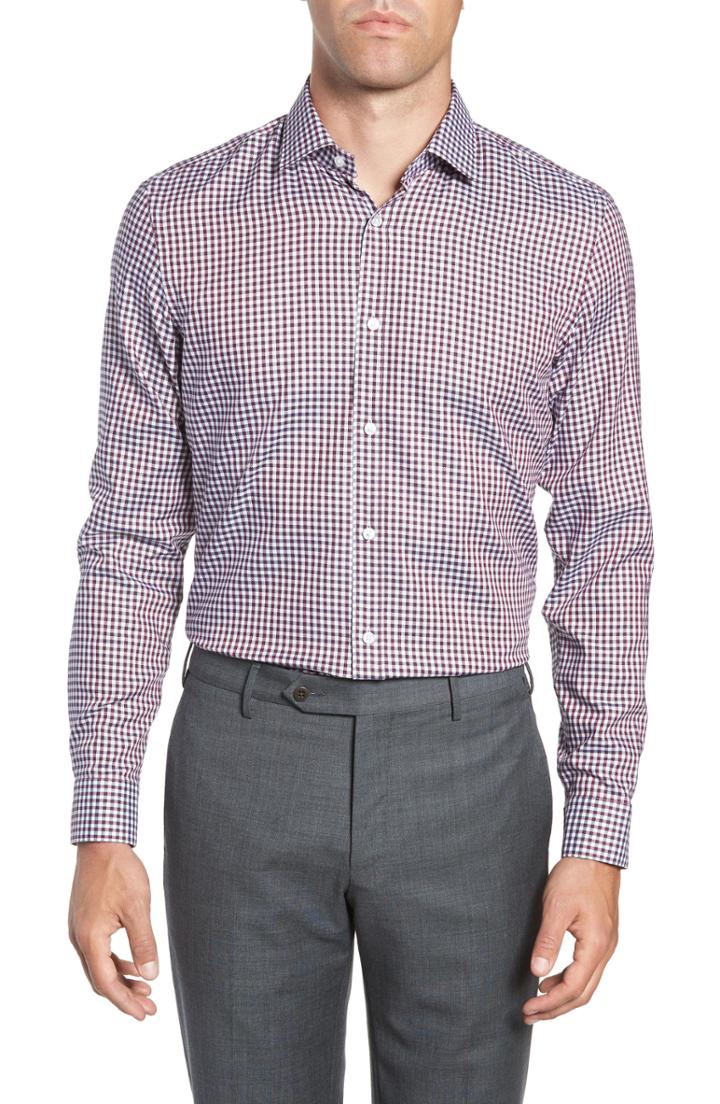 Men's Boss X Nordstrom Isaac Slim Fit Check Dress Shirt - Red