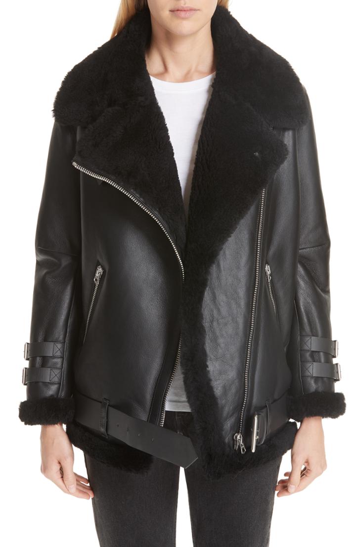 Women's Acne Studios Velocite Genuine Shearling Moto Jacket Us / 36 Eu - Black