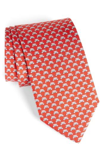 Men's Salvatore Ferragamo Dino Bear Print Silk Tie, Size - Red