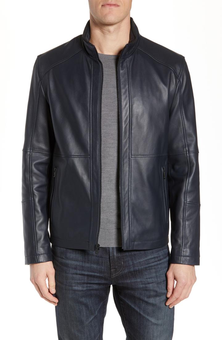 Men's Andrew Marc Wiley Lambskin Leather Jacket - Blue