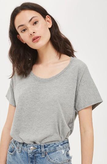 Women's Topshop Nibbled Scoop Neck Tee Us (fits Like 0) - Grey