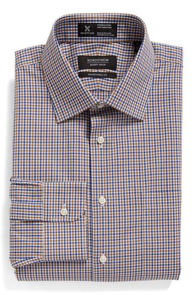 Men's Nordstrom Men's Shop Smartcare(tm) Traditional Fit Check Dress Shirt .5 32 - Brown