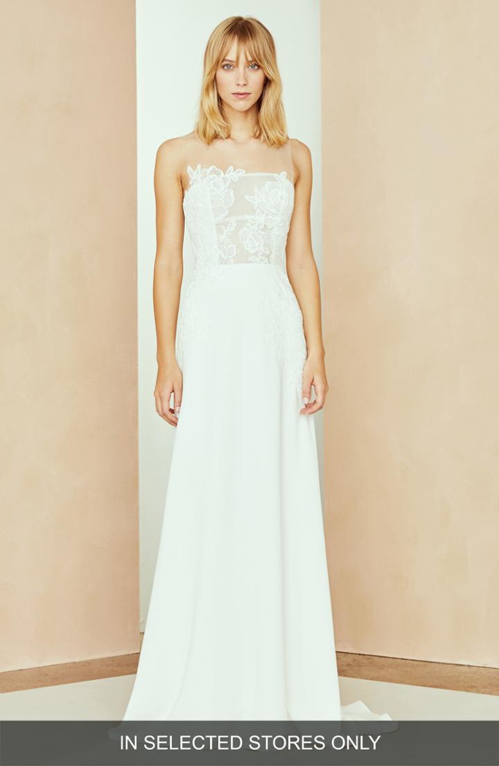 Women's Nouvelle Amsale Megan Organza & Crepe Column Gown, Size In Store Only - Ivory