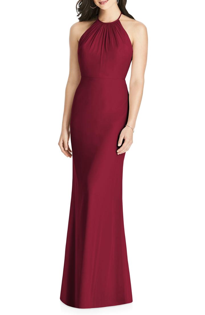Women's Dessy Collection Ruffle Back Chiffon Halter Gown