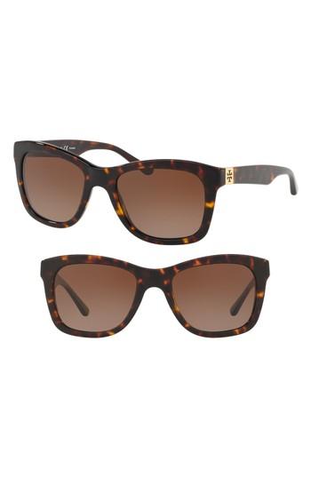 Women's Tory Burch Classic Stacked 52mm Polarized Sunglasses - Dark Tortoise