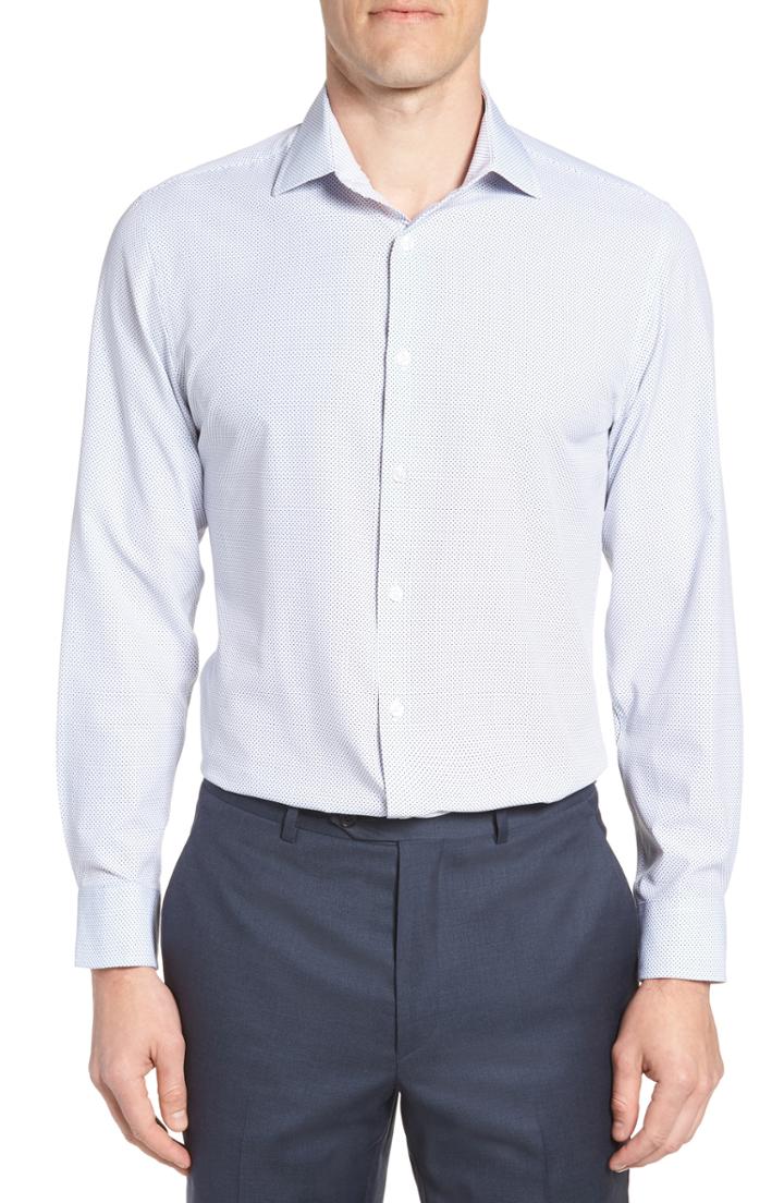 Men's W.r.k Trim Fit Dot 4-way Stretch Dress Shirt - White