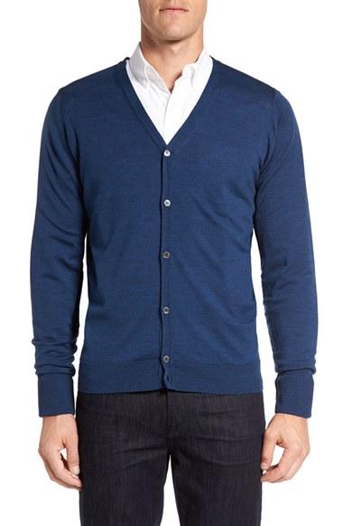 Men's John Smedley 'bryn' Easy Fit Wool Button Cardigan - Blue