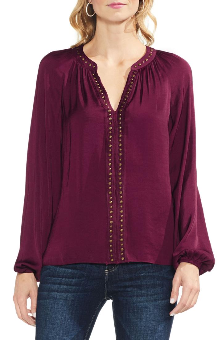 Women's Vince Camuto Stud Detail Hammered Satin Blouse - Red