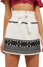 Women's Topshop Culture Embroidered Paperbag Skirt Us (fits Like 14) - Ivory