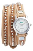 Women's La Mer Collections Bali Stud Leather Wrap Strap Watch, 25.4mm