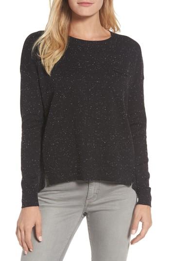 Women's Caslon Pleat Back High/low Crewneck Sweater - Black