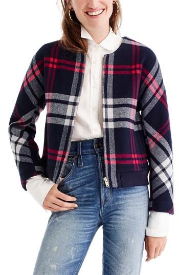 Women's J.crew Plaid Wool Bomber - Red