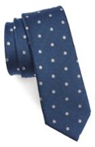 Men's The Tie Bar Dotted Hitch Silk & Wool Skinny Tie, Size - Blue