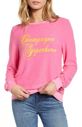 Women's Wildfox Baggy Beach Jumper - Champagne Superhero Pullover - Pink