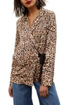 Women's Topshop Animal Print Wrap Pajama Tie Front Shirt Us (fits Like 0-2) - Brown