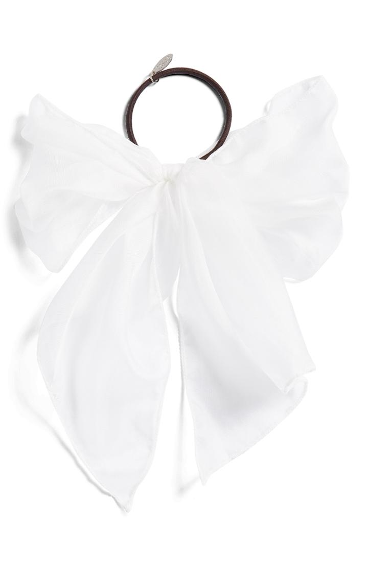 Tasha Chiffon Bow Ponytail Holder, Size - White
