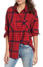Women's Bp. Plaid Flannel Cocoon Shirt, Size - Red