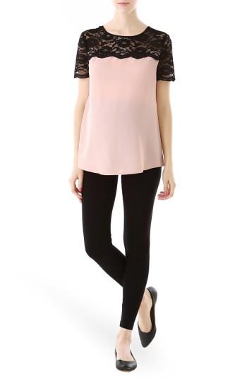 Women's Kimi And Kai Lace Yoke Maternity Blouse - Pink