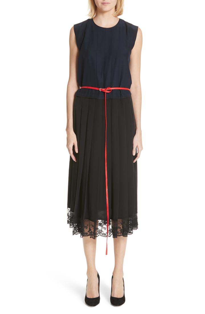 Women's Marc Jacobs Bicolor Lace Trim Silk Dress - Blue