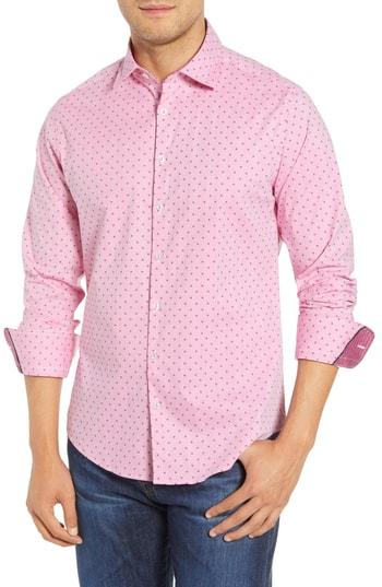 Men's Stone Rose Trim Fit Print Sport Shirt - Pink
