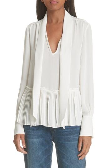 Women's Frame Pleated Peplum Silk Blouse - Ivory