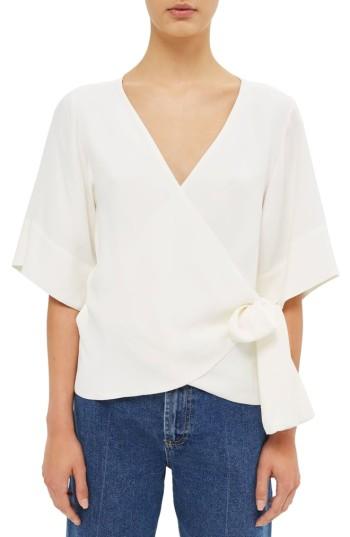 Women's Topshop Boutique Crepe Wrap Top Us (fits Like 0) - Ivory