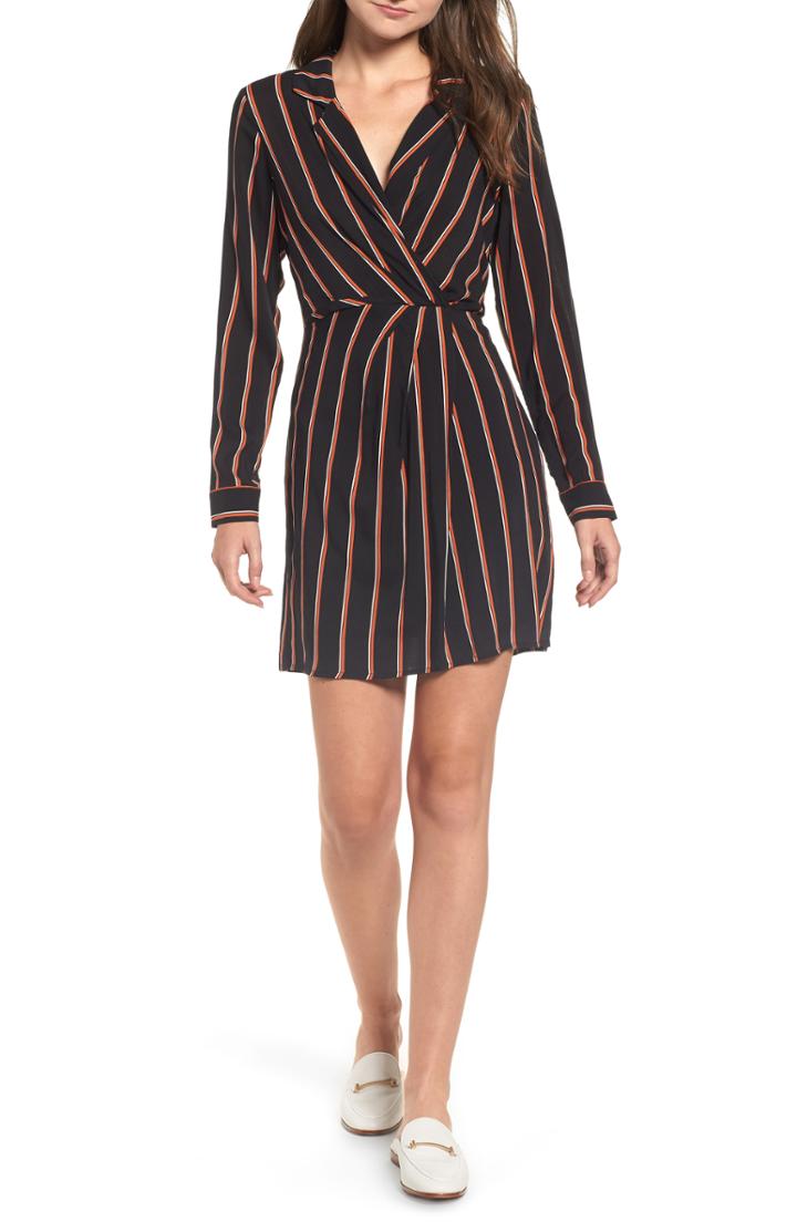 Women's Stripe Notch Collar Minidress - Black