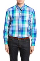 Men's Cutter & Buck Cooper Non-iron Plaid Sport Shirt - Blue