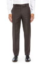 Men's Zanella Parker Flat Front Solid Wool Trousers - Brown