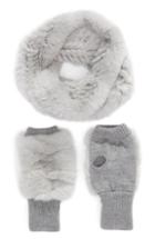 Women's Jocelyn Genuine Rabbit Fur Cowl & Mitten Set, Size - Grey