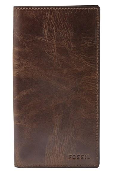 Men's Fossil 'derrick' Leather Executive Checkbook Wallet - Brown