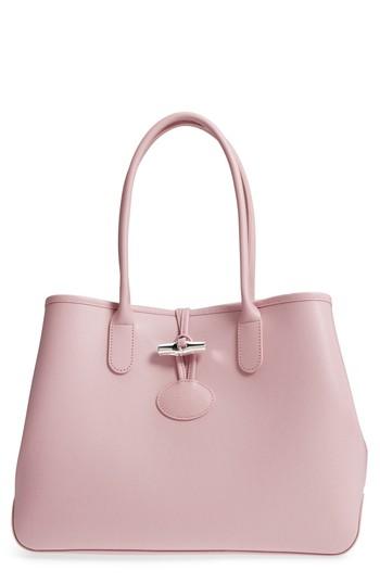 Longchamp Roseau Leather Shoulder Tote - Pink