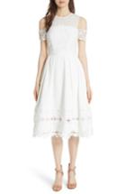 Women's Ted Baker London Structured Lace Cold Shoulder Midi Dress - White