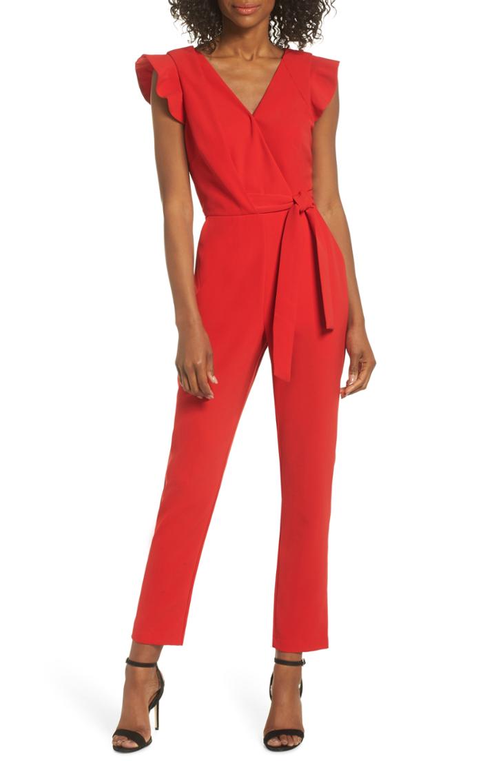 Women's Adelyn Rae Cai Ruffle Cap Sleeve Jumpsuit - Red