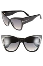 Women's Tom Ford Anoushka 57mm Gradient Cat Eye Sunglasses - Shiny Black/ Gradient Grey