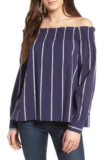Women's Bp. Stripe Off The Shoulder Top, Size - Blue