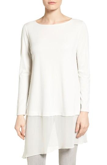 Women's Eileen Fisher Silk Jersey & Chiffon Tunic, Size - White