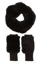 Women's Jocelyn Genuine Rabbit Fur Cowl & Mitten Set, Size - Black