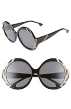 Women's Alice + Olivia Stacey Crystal 59mm Gradient Lens Round Sunglasses - Black