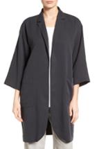 Women's Eileen Fisher Notch Collar Long Jacket, Size - Grey