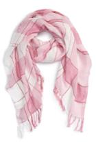 Women's Caslon Check Linen Blend Scarf, Size - Pink