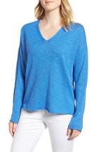 Women's Eileen Fisher Boxy Organic Linen & Cotton Sweater, Size - Blue