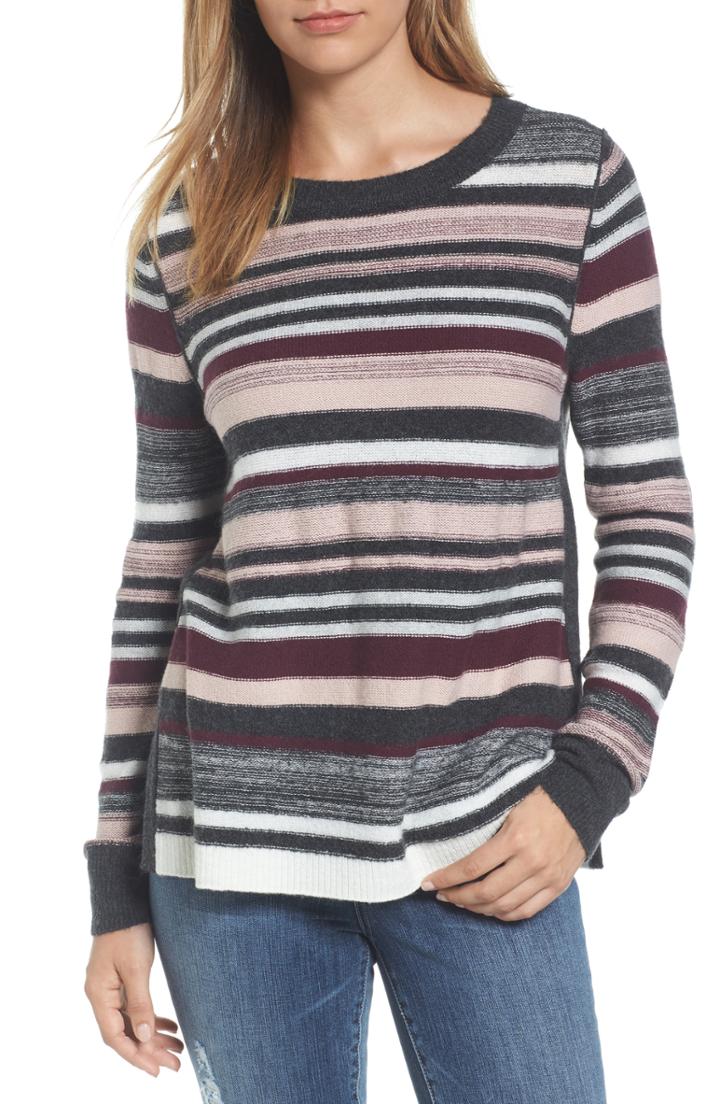 Women's Caslon Reverse Stripe Sweater, Size - Grey