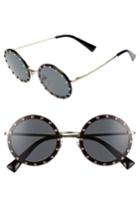 Women's Valentino 52mm Crystal Embellished Round Sunglasses - Gold/ Grey